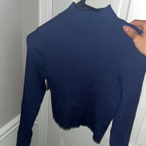 Rib-knit Mock Turtleneck Top Navy